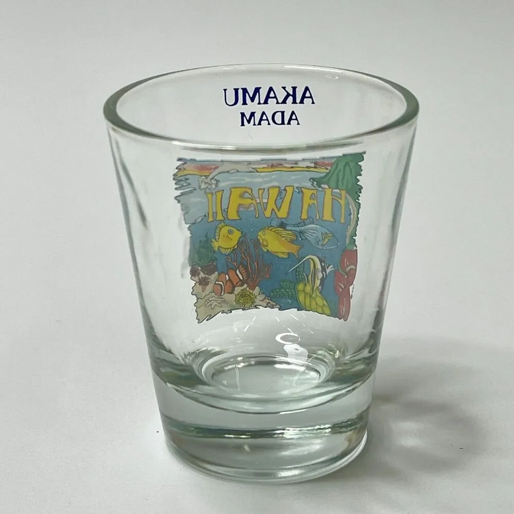 Shot Glass Akamu Adam Hawaii With Under the Sea Design Travel Souvenir Barware